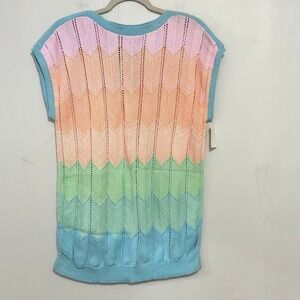 Vintage 80s Pastel Chevron Rainbow Ombre Crochet Tunic Sweater XL Cottagecore